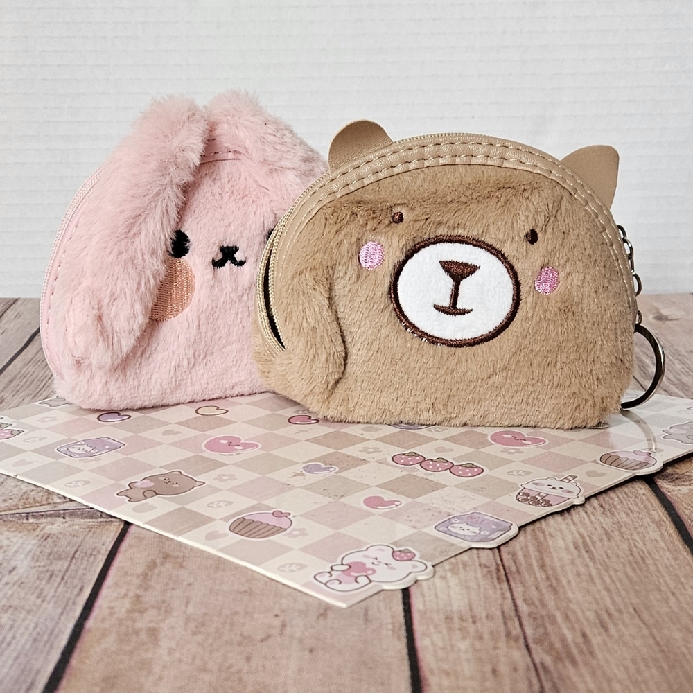 Kawaii Cutie Pink and Brown Plush Keychain Set NIP - Picture 10 of 10